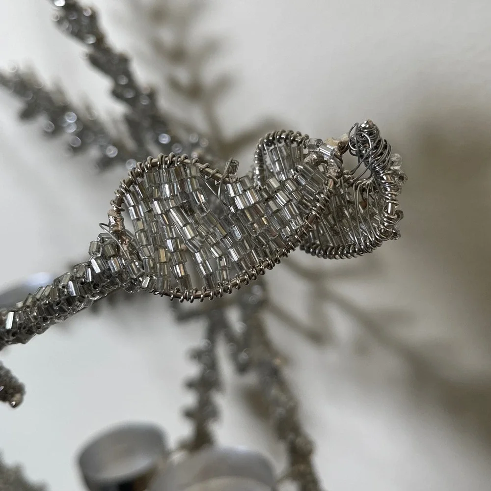 Beaded Silver Snowflake‎ Candelabra Tealight Holder Hanging Christmas Winter